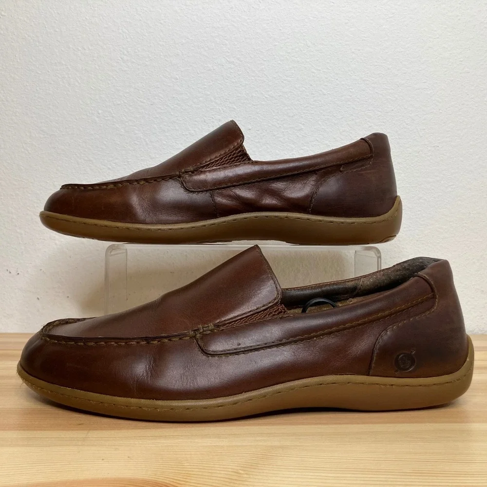 Born Allan Leather Slip On Driving Loafers Men 10.5 Brown Moc Toe Shoes Business